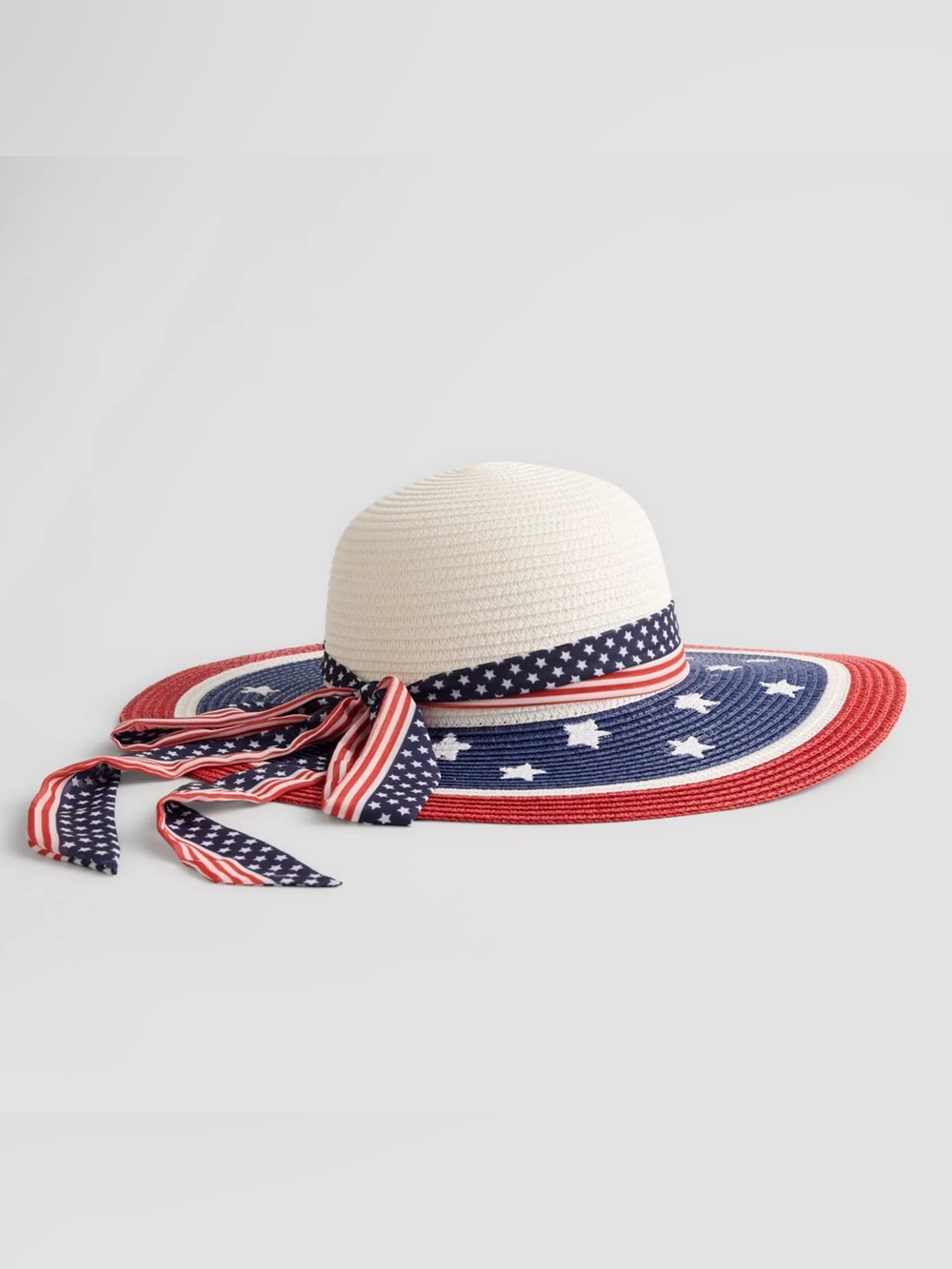 Americana Floppy Straw Hat with Ribbon - New